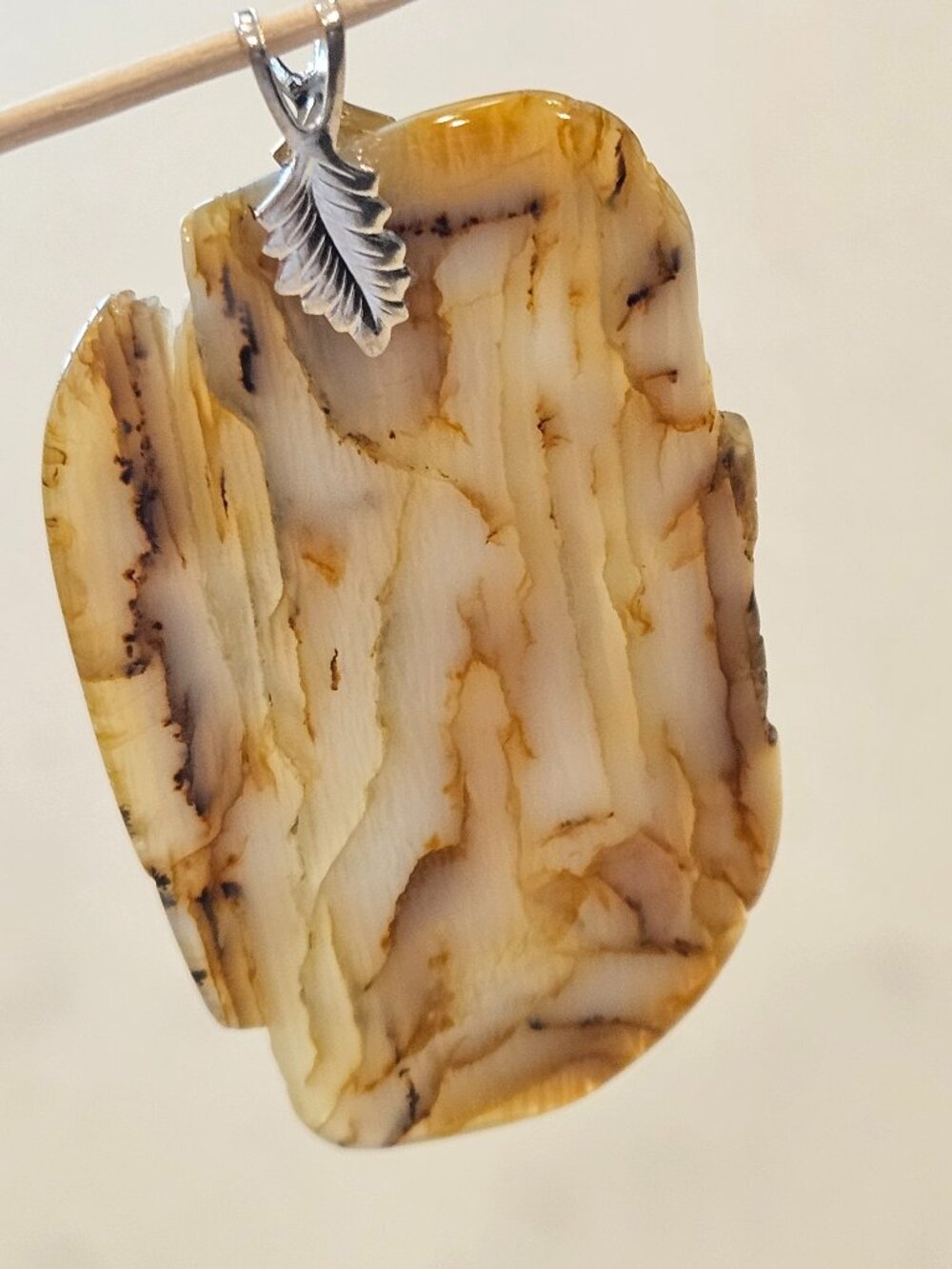 Polished Agate Geode Pendant with .925 Silver Leaf Bale - Yellow, Tan, White